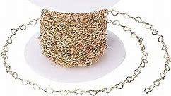 Pandahall 16.4 Feet 18K Gold Plated Brass Heart Link Chains 3x5x0.5mm Soldered Brass Cable Chains with Spool for Bracelet Necklace Jewelry Making