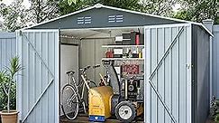Outdoor Shed - 10 x 8 FT Storage Sheds Galvanized Metal Shed with Slide Door, Tool Storage Backyard Shed Bike Shed, Tiny House Garden Tool Storage Shed for Backyard Patio Lawn