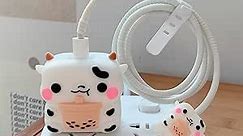 Togbel Cute Cartoon Protective Case for iPhone 20W USB-C Adapter Charger Cable, Unique Design Funny Fun Kawaii 3D Cartoon Protective Charger Cover Cable Protector for Family Men Women (White Cow)