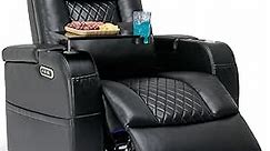 Home Theater Seating Seats, Game Movie Theater Chairs Theater Recliner Sofa with 7 Colors Ambient Lighting, Lumbar Pillow, Side Pocket, Tray Table, Power Recline, Black