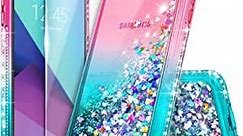 Galaxy J7 Prime Case, J7 Sky Pro /J7 V /J7 Perx/Galaxy Halo w/[Tempered Glass Screen Protector], NageBee Glitter Liquid Quicksand Sparkle Shockproof Cute Case for Samsung Galaxy J7 2017 -Pink/Aqua