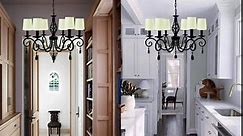 Farmhouse Black Chandeliers for Dining Room with 6 White Empire Lamp Shades