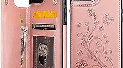 Vaburs iPhone 7 Plus iPhone 8 Plus Case Wallet with Card Holder, Embossed Butterfly Premium PU Leather Double Magnetic Buttons Flip Shockproof Cover for iPhone 7/8 Plus Case (Rose Gold)