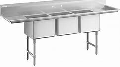 Regency 16 Gauge Stainless Steel Three Compartment Commercial Sink with Cross Bracing and Two Drainboards - 18" x 18" x 14" Bowls