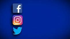 facebook instagram twitter animated logos social networks with empty space for text, motion graphics, social media platforms apps icons blue background