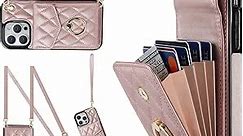 SINQERISHT Crossbody Wallet Phone Case for Apple iPhone 7 Plus/8 Plus Leather Case with Card Holder & 360° Ring Kickstand & Wrist Strap Purse Cover Magnetic Closure Flip Handbag Women Shell(Rose Gold)