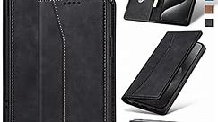 Jasonyu Flip Wallet Case for iPhone 15 Pro Max,Leather Magnetic Folio Cover with Card Holder,Kickstand - TPU Shockproof Durable Protective Phone Case,Black
