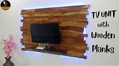TV unit DIY with wooden planks | LED lights