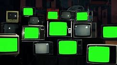Multiple Retro TVs turning on Green Screens. Zoom Out. Iron Tone. You can replace green screen with the footage or picture you want. You can do it with “Keying” effect in After Effects.