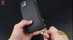 Bocasal Crossbody Wallet Case for iPhone 15 with RFID Blocking Card Slot Holder, Magnetic Flip Folio Purse Case, PU Leather Zipper Handbag with Detachable Lanyard Strap 6.1 Inch 5G (Black)