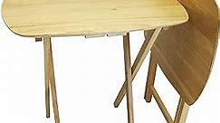 eHemco Oversized Hardwood Folding TV Tray Tables for Eating, 25.5 Inches, Natural, Set of 2