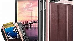 VENA iPhone Xs/X Wallet Case, [vCommute][Military Grade Drop Protection] Flip Leather Cover Card Slot Holder with Kickstand Compatible with Apple iPhone Xs 2018 / X 2017 5.8" (Rose Gold/Black)