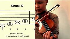 Skrzypce - struna D, dźwięki na strunie D i ćwiczenie