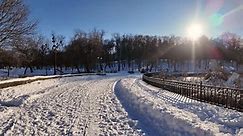 Valea Morilor lake and park covered in white snow in winter in Chisinau, Moldova