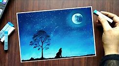 Step by Step Starry Sky Full Moon Night Drawing - Soft Pastel Drawing - Easy Drawing for Beginners .
