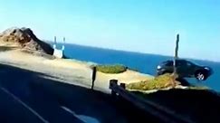 Dashcam footage captures car driving off cliff