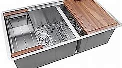 Ruvati 28-inch Workstation Sink 60/40 Double Bowl Undermount Low Divide 16 Gauge Stainless Steel - RVH8341