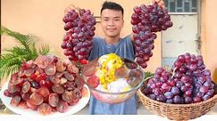 Chef Ny make grapes into ice cream with cream powder and eat- Cooking with chef Ny.