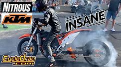RIDICULOUSLY FAST NITROUS KTM 450 DRAG BIKE CALLS OUT SPORTBIKES!