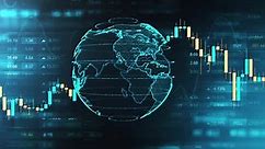 World globe animation with stock market information background. Abstract financial business analysis