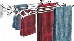 Smartsome Space Saver Fold Away Racks: Stainless Steel Wall Mounted Laundry Drying Rack, Easy To Install - 8 34" Rods, Total: 22.5 Linear Ft, 60 lb Capacity- Indoor and Outdoor Use