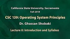 Operating Systems Lecture 0: Introduction and Syllabus