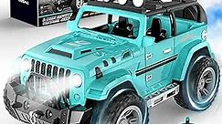DEERC Remote Control Jeep Car with Fog Mist & Music, 1:16 Remote Control Truck for Boys, 2.4Ghz RC Car Toy with 2 Batteries, All Terrain SUV Gifts Crawler with Trailer Hitch