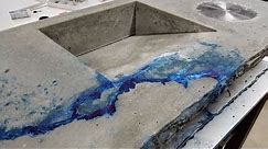 Veining Concrete Countertop with White and Blue Pigments
