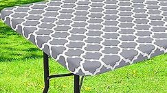 smiry Rectangle Picnic Tablecloth, Waterproof Elastic Fitted Table Covers for 6 Foot Tables, Wipeable Flannel Backed Vinyl Tablecloths for Camping, Indoor, Outdoor (Grey Morocco, 30x72 Inches)