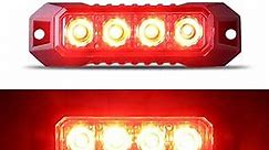 Raryloy 4 LED Red Strobe Lights Vehicles Trucks Emergency Strobe Lights Kit 12V -24V Beacon Warning Hazard Flash Strobe Lights Bar Grill Grille Surface Mount Red Lamps