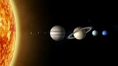Solar System Planets Size Comparison in Natural Order: Mercury, Venus, Earth, Mars, Jupiter, Saturn, Uranus and Neptune.