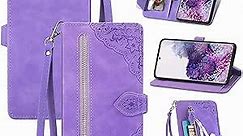 Compatible with Samsung Galaxy S20 5G 6.2 inch Wallet Case with Wrist Strap Lanyard Leather Flip Card Holder Stand Cell Accessories Folio Purse Phone Cover for S 20 20S UW S2O G5 Women Purple