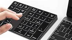 Bluetooth Number Pad, Aluminum Rechargeable Wireless Numeric Keypad with LED Backlight, Slim 34-Keys External Numpad Keyboard, Compatible for MacBook, MacBook Air/Pro, iMac Windows, Black