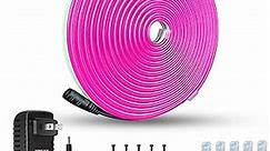 JO.KO LED Silicone Neon Light Strip, Neon Rope Light 12v 16.4 Ft/5m Waterproof DIY Cuttable Outdoor Neon Lights (Power Adapter Included)(Pink)