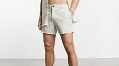 ASOS DESIGN slim chino shorts in short length in beige | ASOS