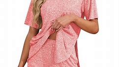 Asklazy Women's Pajamas Set short Sleeve and short Pants 2 Piece Pjs Sleepwear with Pockets,US Size,Za Red,L