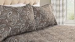 Superior Premium Cotton Flannel Sheets, All Season 100% Brushed Cotton Flannel Bedding, 4-Piece Sheet Set with Deep Fitting Pockets - Grey Paisley, Queen Bed