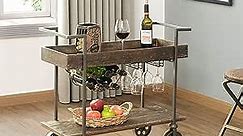 FirsTime & Co. Factory Row Industrial Farmhouse Bar Kitchen and Coffee Serving Cart with Wine Rack, Wheels and Handles, Aged Black, 32.75 L x 14.25 W x 29.75 H inches, Rustic Brown