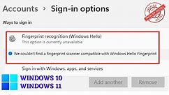 Windows hello fingerprint- This option is currently unavailable