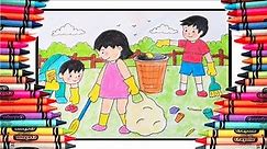 How to draw people cleaning environment easy drawing for beginners