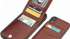 KIHUWEY iPhone XR Case Wallet with Credit Card Holder, Premium Leather Magnetic Clasp Kickstand Heavy Duty Protective Cover for iPhone XR 6.1 Inch(Brown)