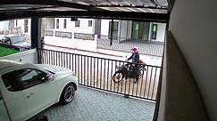 Cat stealthily hops onto back of woman's motorcycle without her knowing