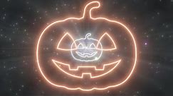 Spooky Pumpkin Halloween Shape Neon Lights Tunnel Moving in Night Sky 4K Motion Wallpaper Background