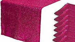 JYFLZQ Hot Pink Sequin Table Runner 12" x 108" Pack of 10 Sparkly Fuchsia Metallic Table Runner Glitter Sequin Runner for Table Birthday Party Event Decorations