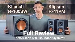 Klipsch Powered R-41PM Bookshelf Speakers & R-100SW Subwoofer Review. Better than $600 Soundbar Kit?