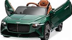 Kidzone 12V Licensed Bentley Bacalar Ride on Car Kids Battery Powered Electric Vehicle Toy w/Parent Remote Control, 3 Speeds, Spring Suspension, LED Lights, Horn, Radio, AUX Port - Green