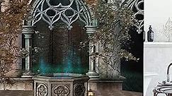 Ambesonne Gothic Shower Curtain, Patio with Enchanted Wishing Well Ivy on Antique Gateway to Forest, Cloth Fabric Bathroom Decor Set with Hooks, 69" W x 75" L, Grey Teal