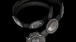 Navajo 1960's 9 Sterling Silver Hand-stamped Conchos Belt (#47)