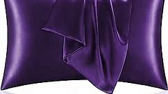 BEDELITE Satin Silk Pillowcase for Hair and Skin,Plum Purple Pillow Cases Standard Size Set of 2 Pack, Super Soft Pillow Case with Envelope Closure (20x26 Inches)