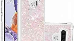 Asdsinfor LG Stylo 6 Phone Case,Glitter Liquid Cute Clear Flowing Quicksand TPU with Anti-Fall Belt Bumper Corner Shockproof Protection Case for LG Stylo 6 Silver Pink Star LSYB